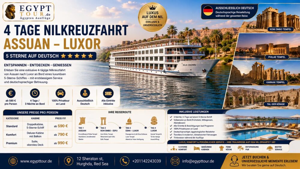 4 Tage Nilkreuzfahrt Assuan–Luxor – 5 Sterne auf Deutsch
