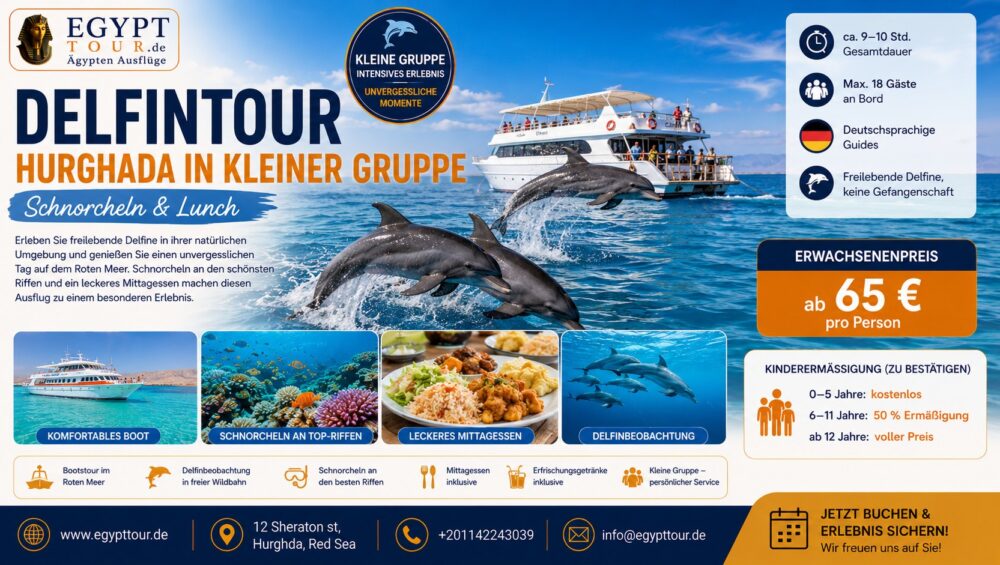 Delfintour Hurghada in kleiner Gruppe – Schnorcheln & Lunch